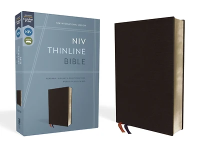 NIV, Thinline Bible, Bonded Leather, Black, Red Letter, Comfort Print