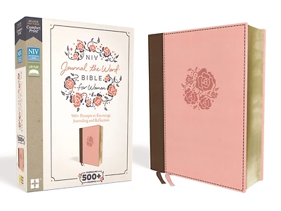 NIV, Journal the Word Bible for Women (With Space for Your Own Artwork), Leathersoft, Brown/Pink, Red Letter, Comfort Print: 500+ Prompts to Encourage Journaling and Reflection