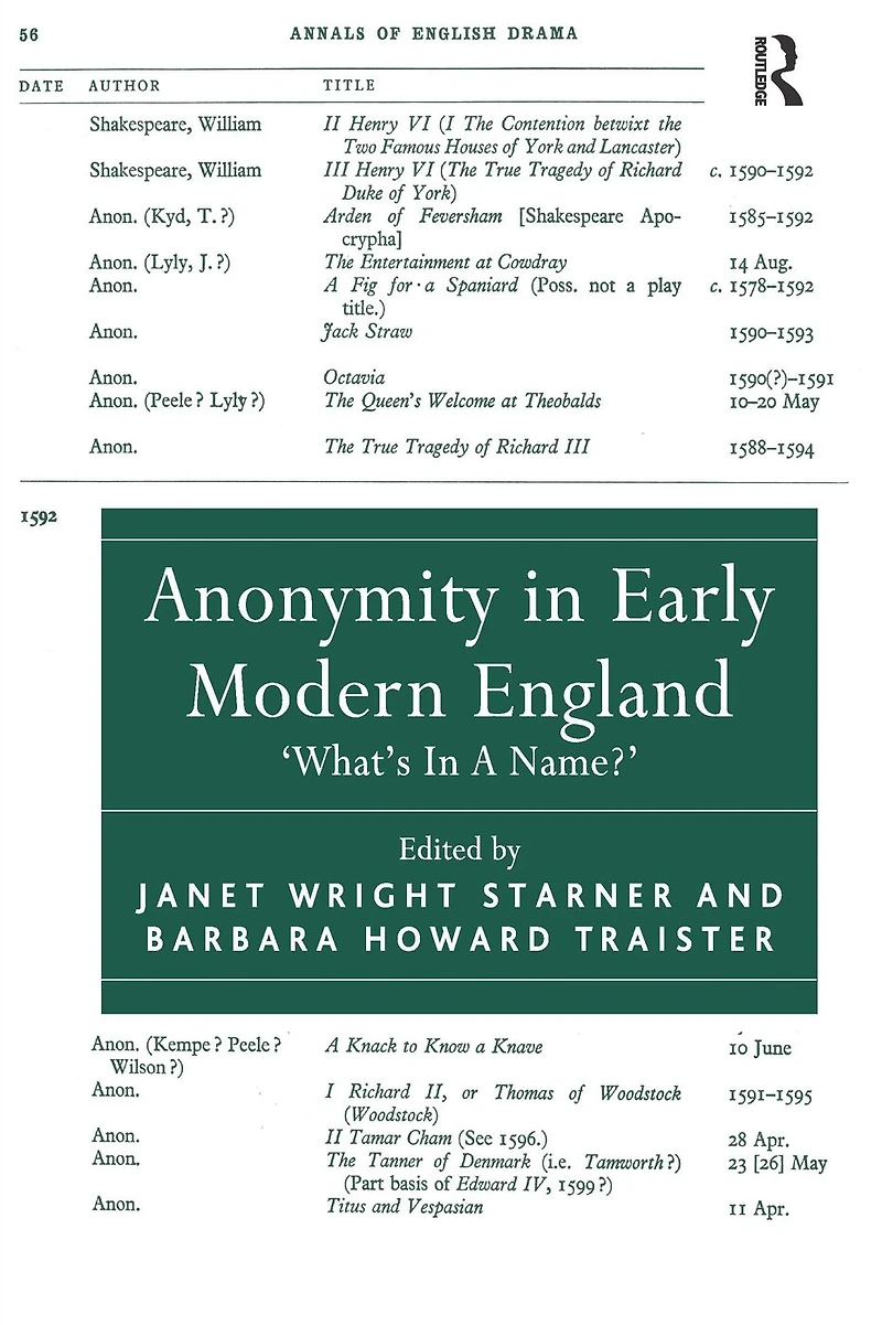 Anonymity Early Modern England: 'What's A Name?'