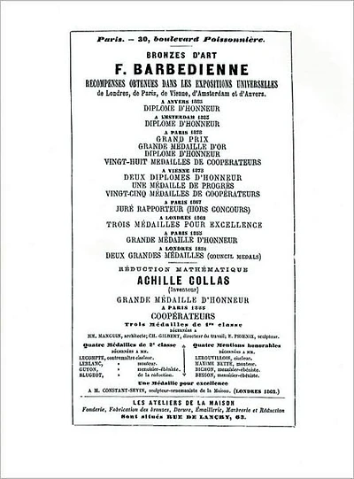 1886 Catalog of the French Bronze Foundry of F. Barbedienne of Paris