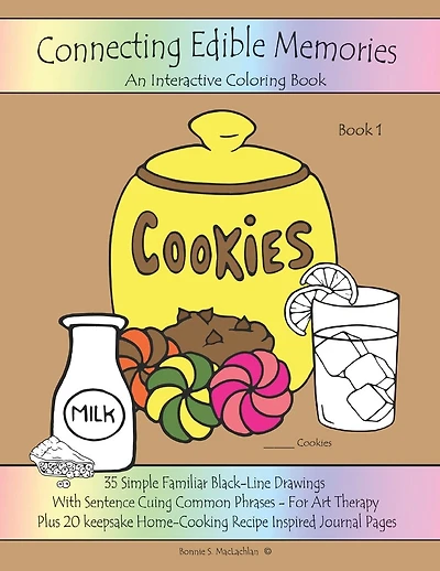 Connecting Edible Memories - Book 1: Interactive Coloring and Activity Book For People With Dementia, Alzheimer's, Stroke, Brain Injury and Other Cognitive Conditions. 35 Simple BLACK-LINE Drawings With Sentence Cuing Common Phrases.