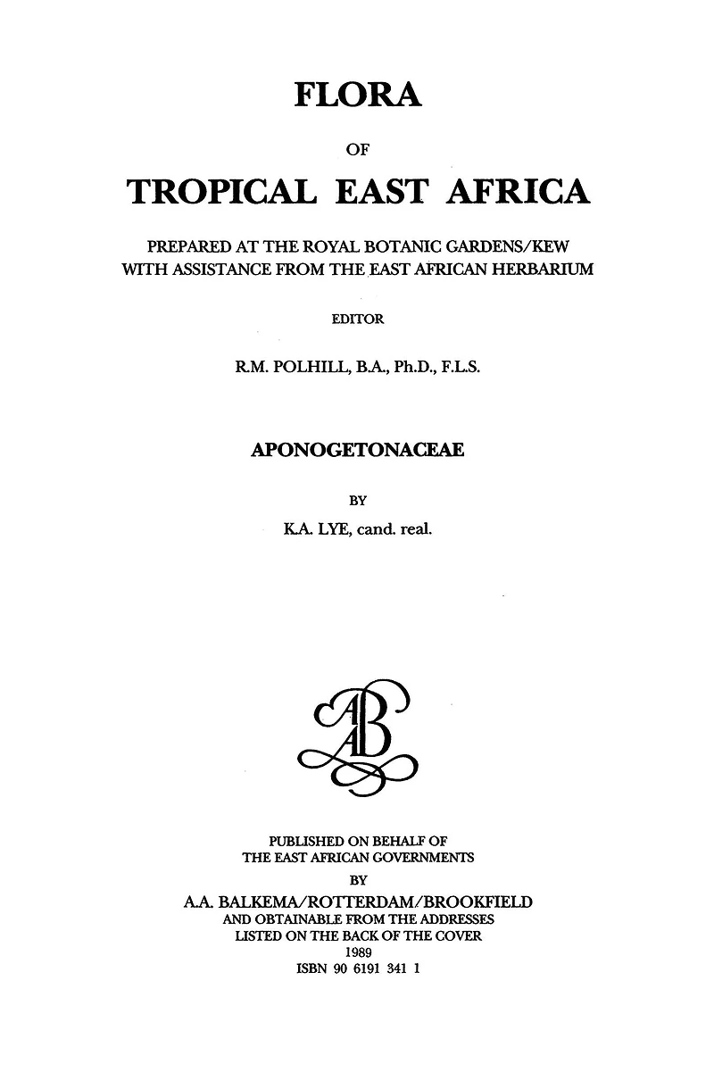 Flora of Tropical East Africa - Aponogetonac (1989 )