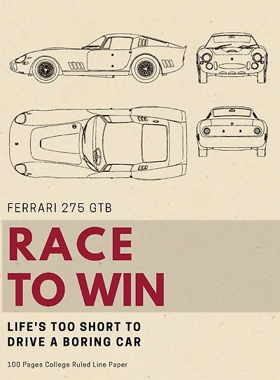 Race to win - Ferrari 275 GTB: College Ruled Line Paper . Classic Car Lovers . 8.5" x 11" (21.59 x 27.94 cm)