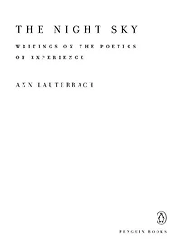 the Night Sky: Writings on Poetics of Experience