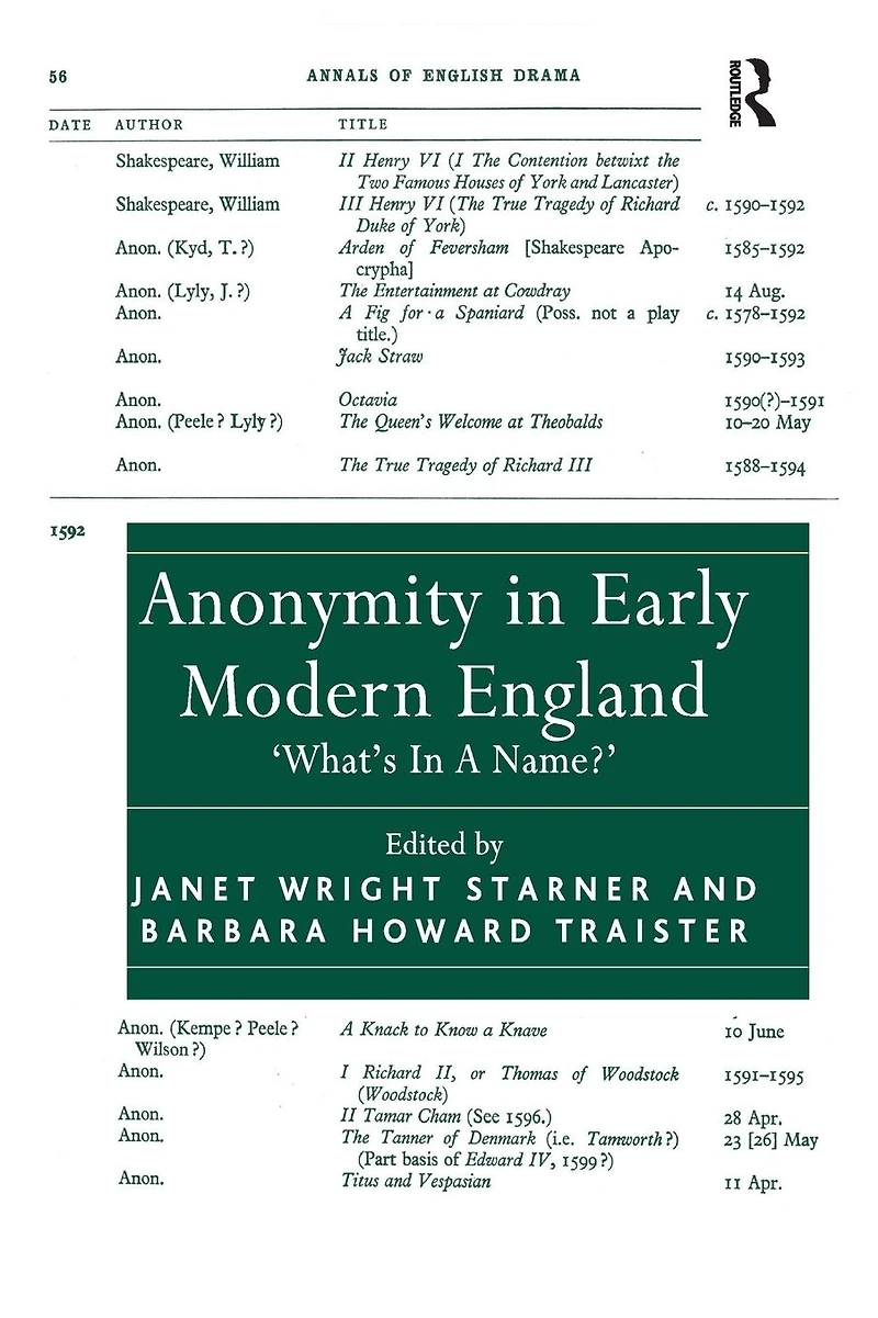 Anonymity Early Modern England: 'What's A Name?'