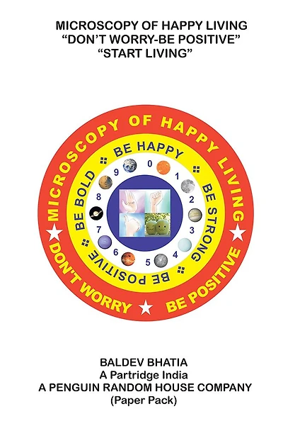 Microscopy of Happy Living - Don't Worry Be Positive - Start Living Be Positive Be Brave Be Strong and Be Happy