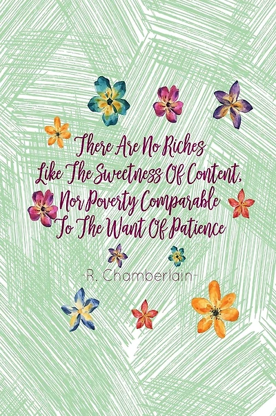THERE Are No Riches Like The Sweetness Of Content, Nor Poverty Comparable To The Want Of Patience: Blank Lined Journal Portable