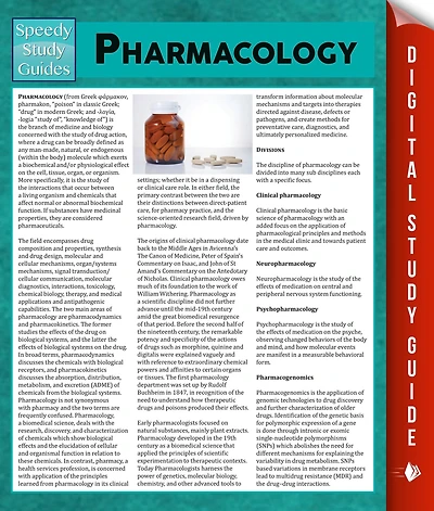 Pharmacology: Speedy Study Guides