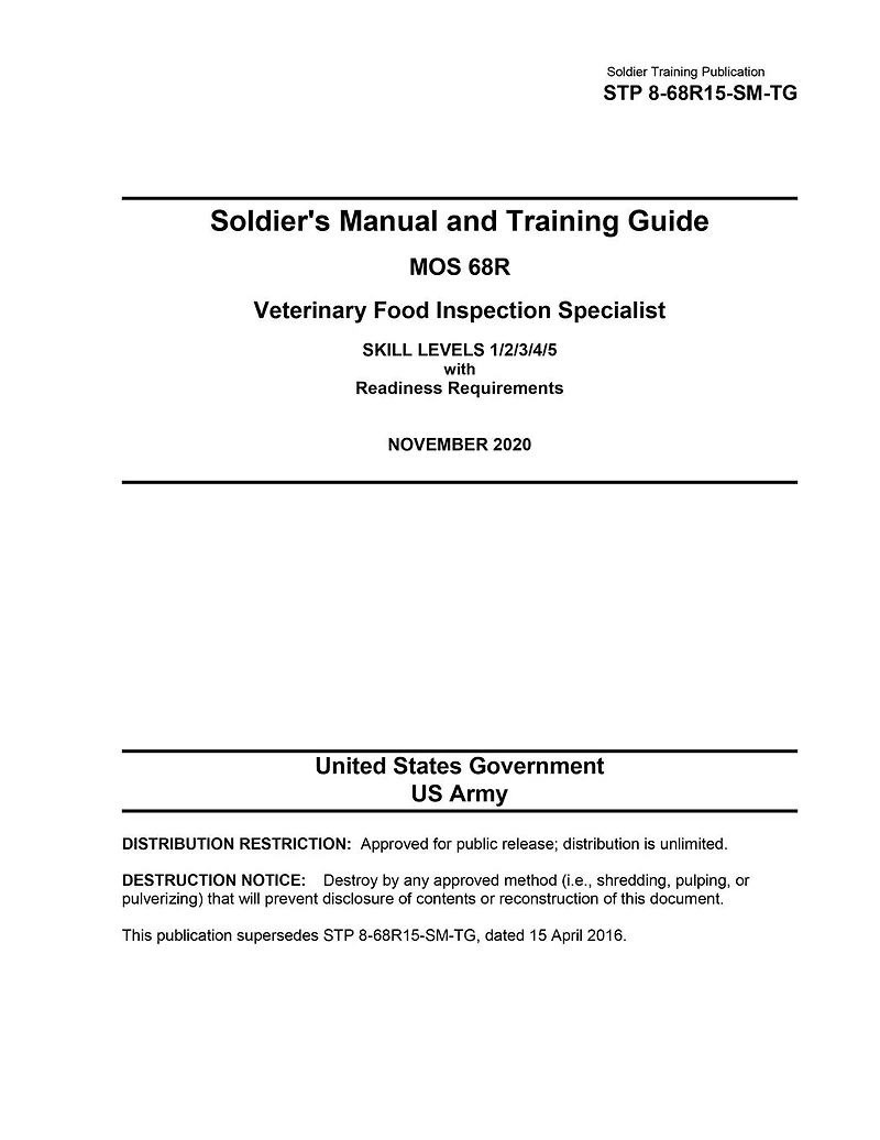 STP 8-68R15-SM-TG Soldier's Manual and Training Guide MOS 68R Veterinary Food Inspection Specialist NOVEMBER 2020