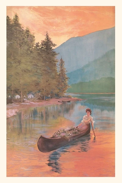 Vintage Journal Woman Canoeing on River