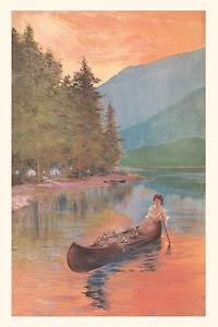 Vintage Journal Woman Canoeing on River