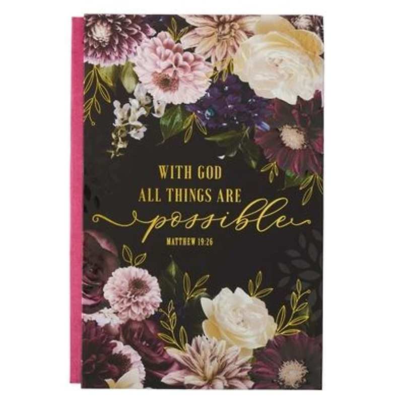 Large Hardcover Journal with God All Things Are Possible, Quarter Bound, Linen Spine