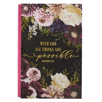 Large Hardcover Journal with God All Things Are Possible, Quarter Bound, Linen Spine