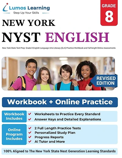 New York State Test Prep: Grade 8 English Language Arts Literacy (ELA) Practice Workbook and Full-length Online Assessments: NYST Study Guide