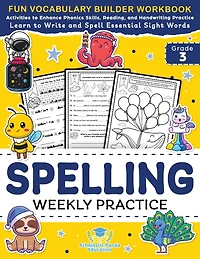 Spelling Weekly Practice for 3rd Grade: Vocabulary Builder Workbook to Learn to Write and Spell Essential Sight Words Phonics Activities and Handwriting Practice with Vowels, Consonant Doubling, Compound Words, Homophones + Worksheets Ages 8-9