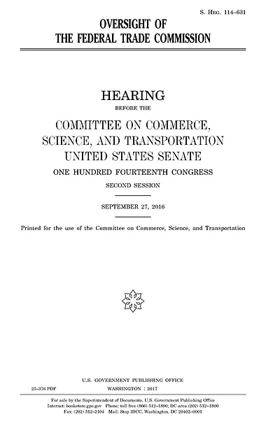 Oversight of the Federal Trade Commission