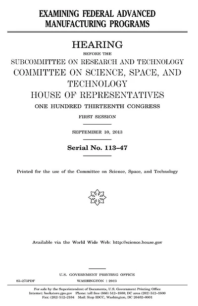 Examining Federal Advanced Manufacturing Programs