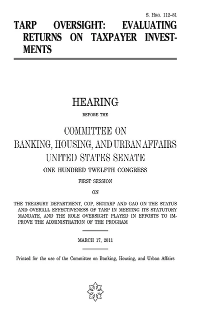 TARP oversight: evaluating returns on taxpayer investments