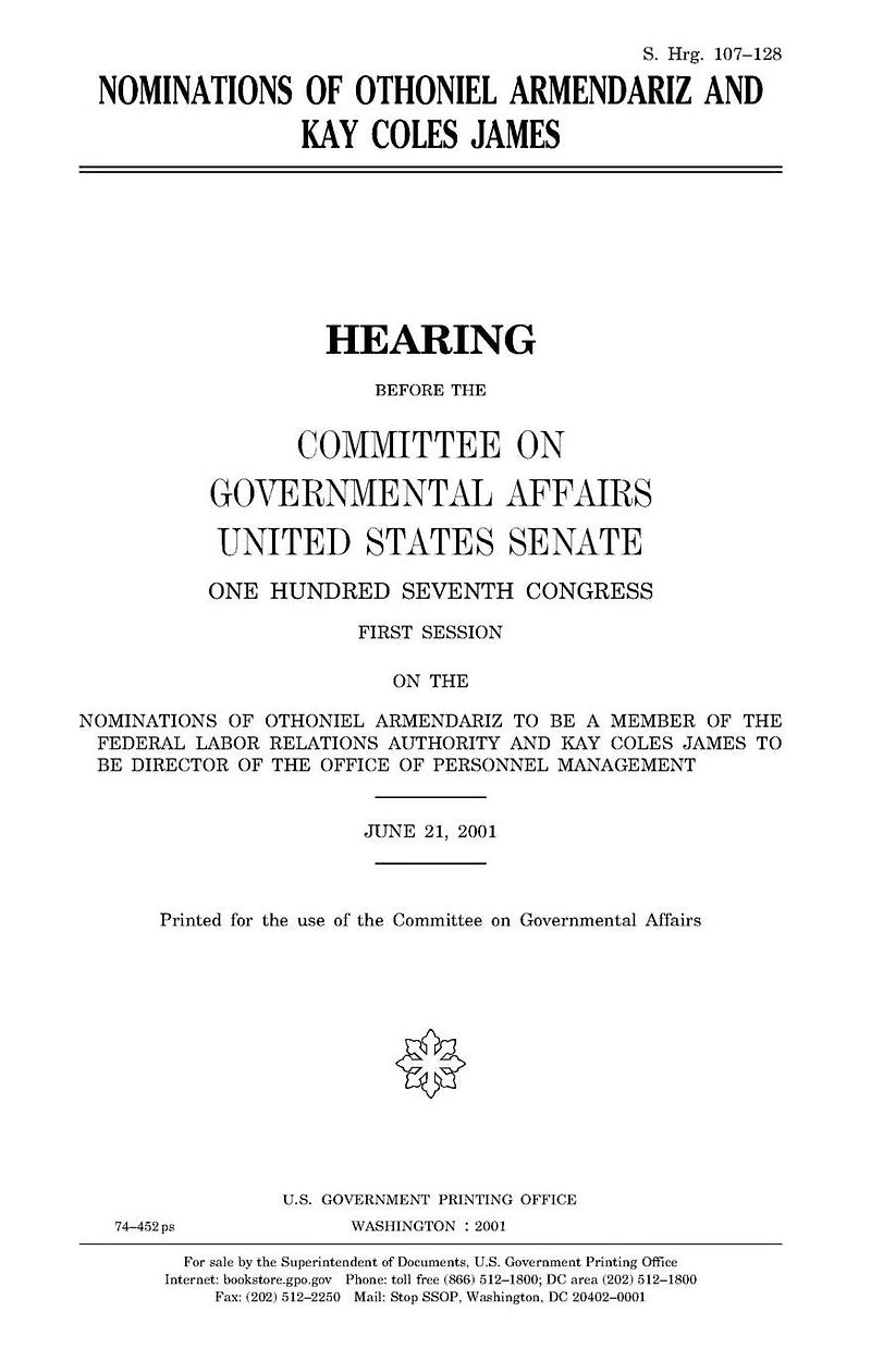 Nominations of Othoniel Armendariz and Kay Coles James