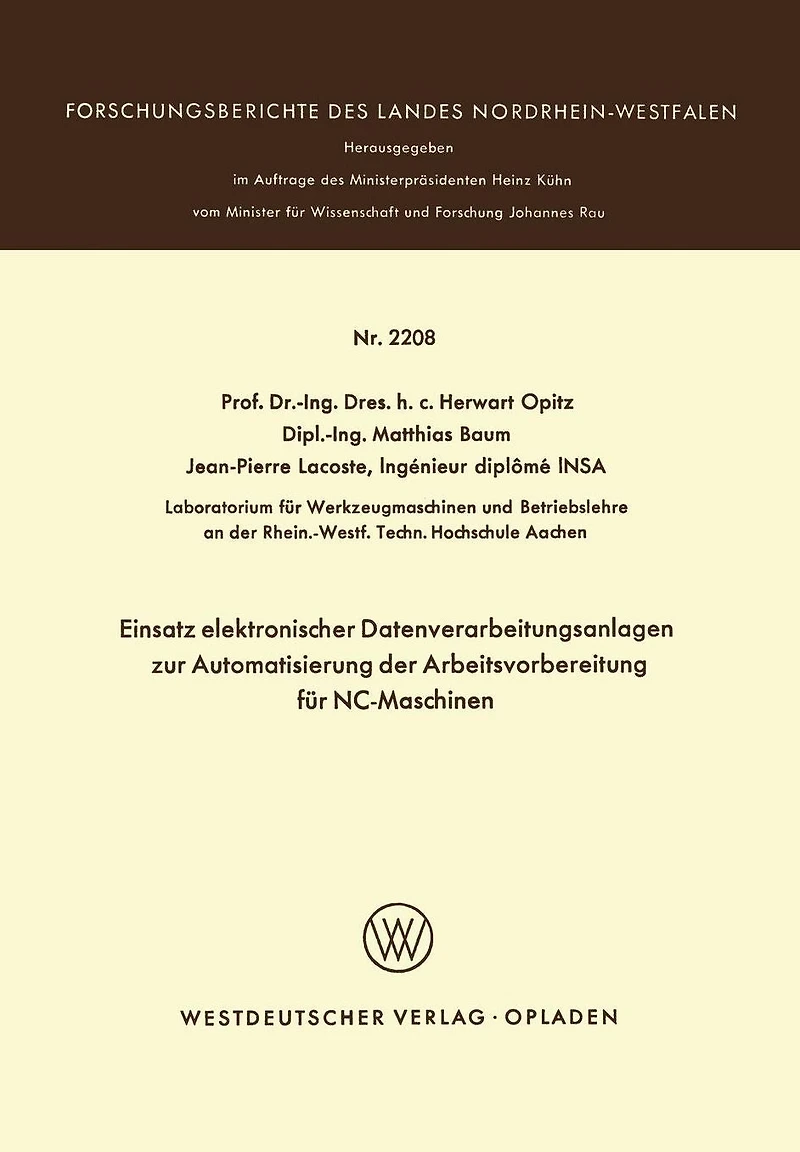 Einsatz elektronischer Datenverarbeitungsanlagen zur Automatisierung der Arbeitsvorbereitung für NC-Maschinen