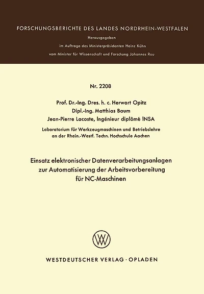 Einsatz elektronischer Datenverarbeitungsanlagen zur Automatisierung der Arbeitsvorbereitung für NC-Maschinen