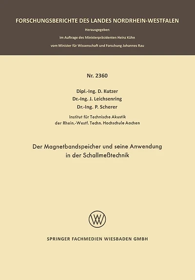 Der Magnetbandspeicher und seine Anwendung in der Schallmeßtechnik