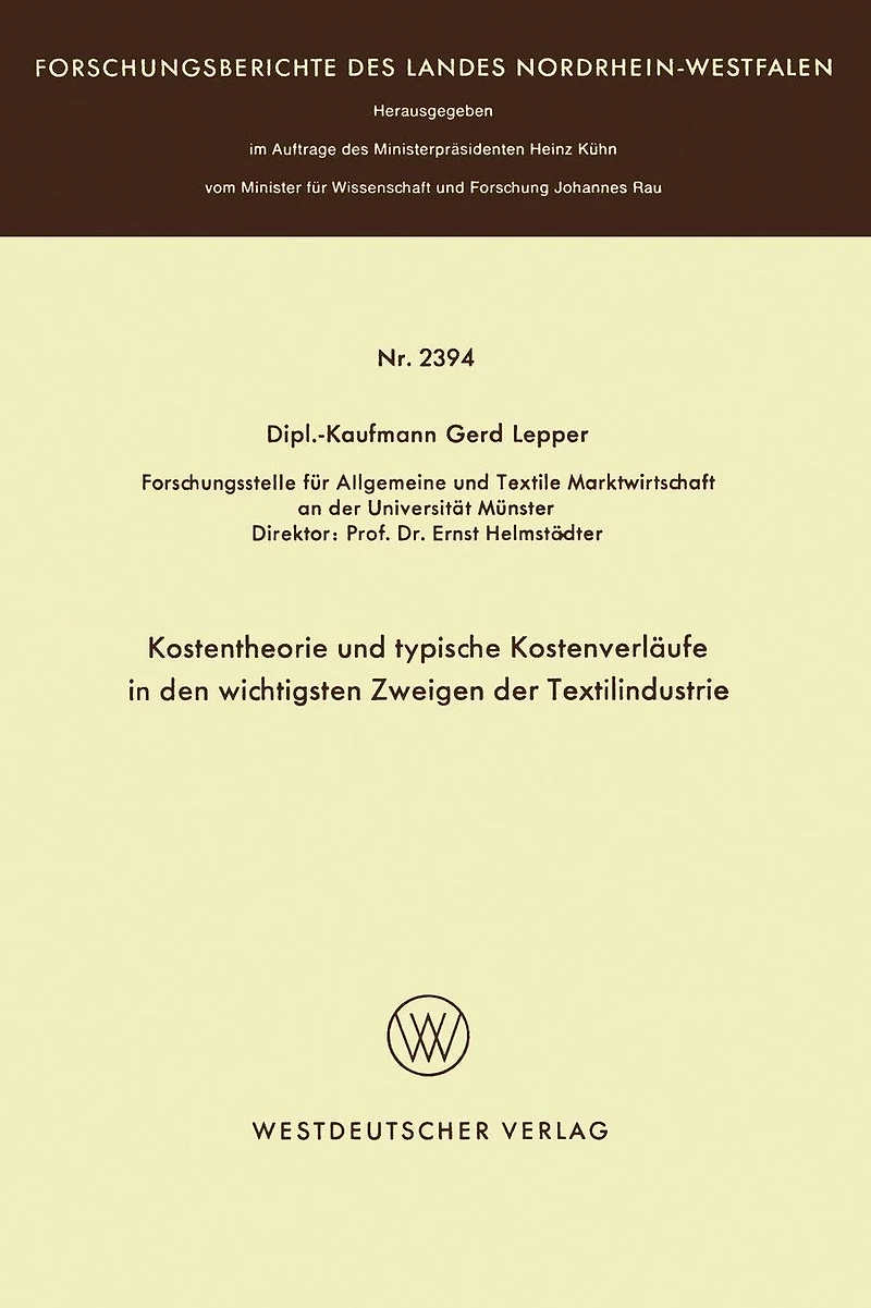 Kostentheorie und typische Kostenverläufe in den wichtigsten Zweigen der Textilindustrie