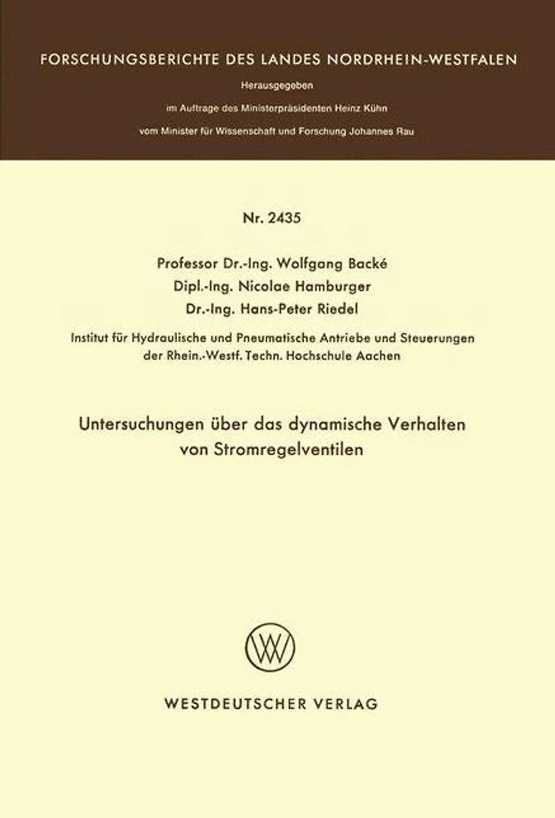 Untersuchungen über das dynamische Verhalten von Stromregelventilen