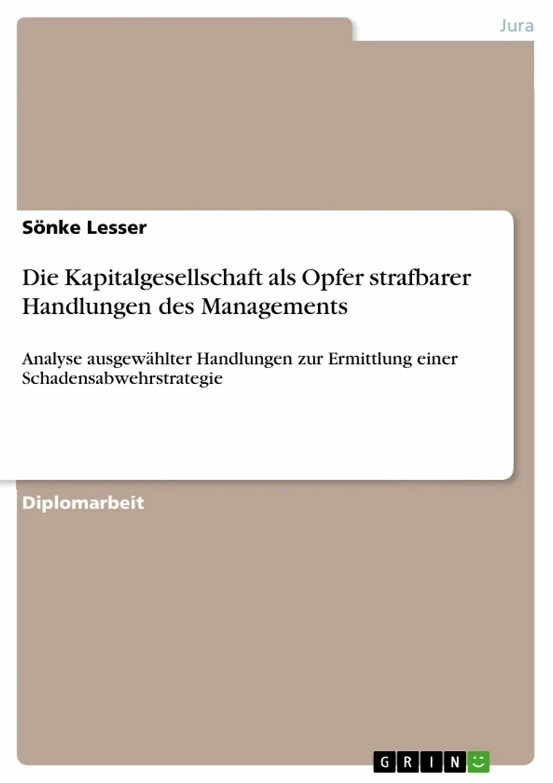 Die Kapitalgesellschaft als Opfer strafbarer Handlungen des Managements: Analyse ausgewählter Handlungen zur Ermittlung einer Schadensabwehrstrategie