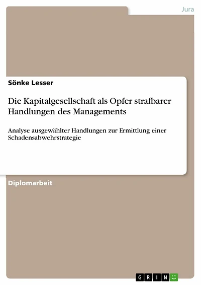 Die Kapitalgesellschaft als Opfer strafbarer Handlungen des Managements: Analyse ausgewählter Handlungen zur Ermittlung einer Schadensabwehrstrategie