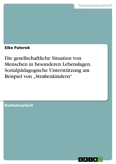 Die gesellschaftliche Situation von Menschen in besonderen Lebenslagen. Sozialpädagogische Unterstützung am Beispiel von "Straßenkindern"