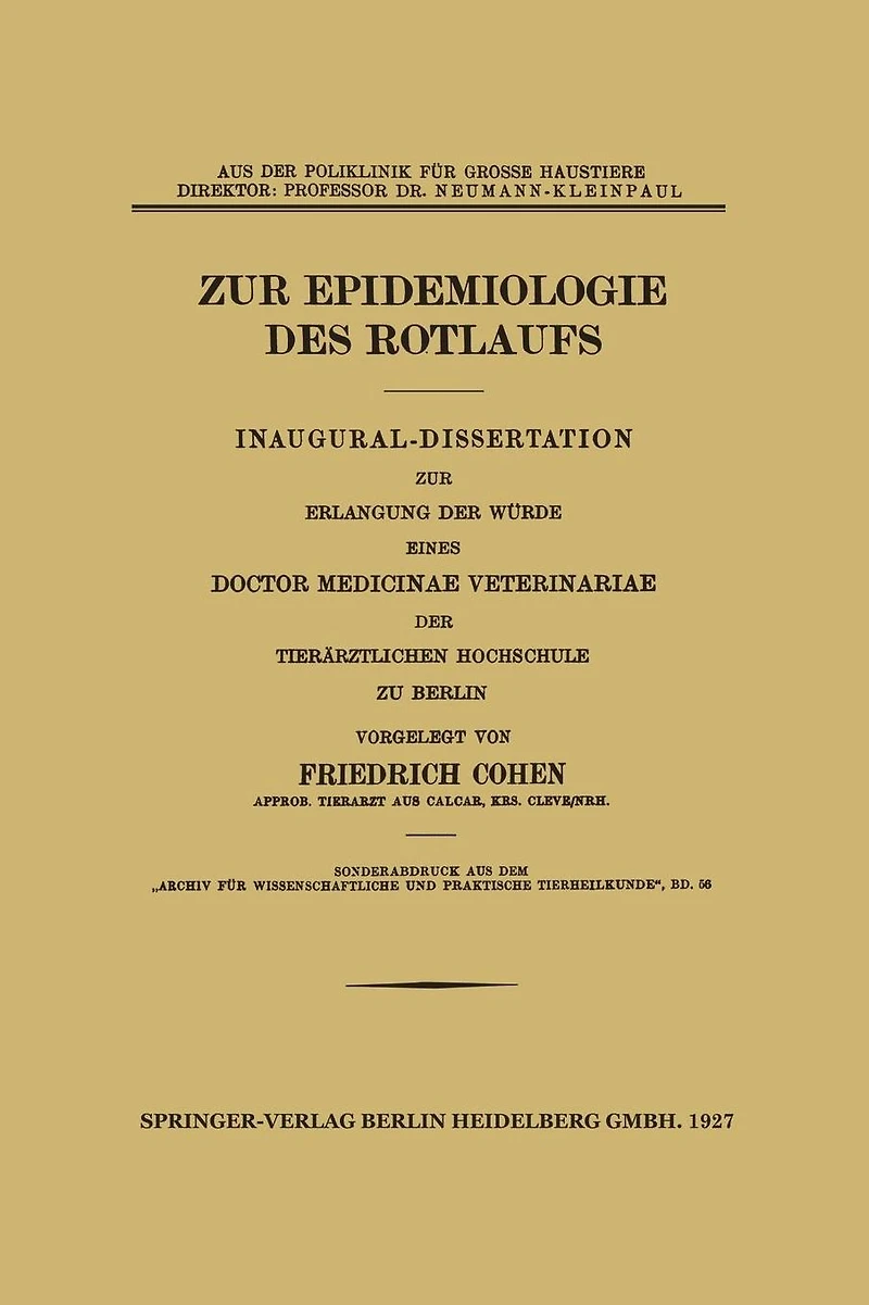 Zur Epidemiologie des Rotlaufs: Inaugural-Dissertation
