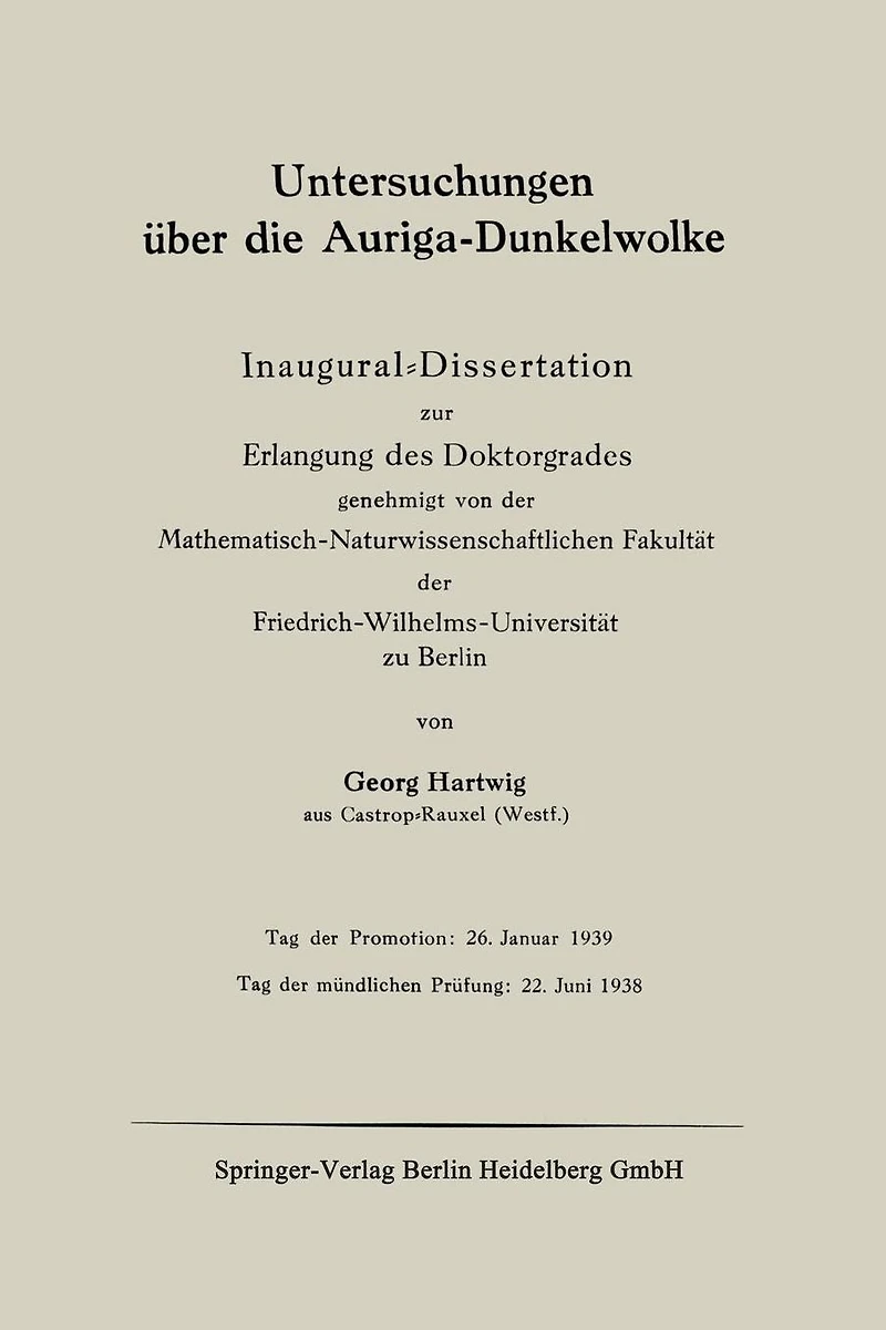 Untersuchungen über die Auriga-Dunkelwolke: Inaugural-Dissertation zur Erlangung des Doktorgrades genehmigt von der Mathematisch-Naturwissenschaftlichen Fakultät der Friedrich-Wilhelms-Universität zu Berlin