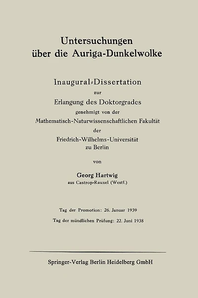 Untersuchungen über die Auriga-Dunkelwolke: Inaugural-Dissertation zur Erlangung des Doktorgrades genehmigt von der Mathematisch-Naturwissenschaftlichen Fakultät der Friedrich-Wilhelms-Universität zu Berlin