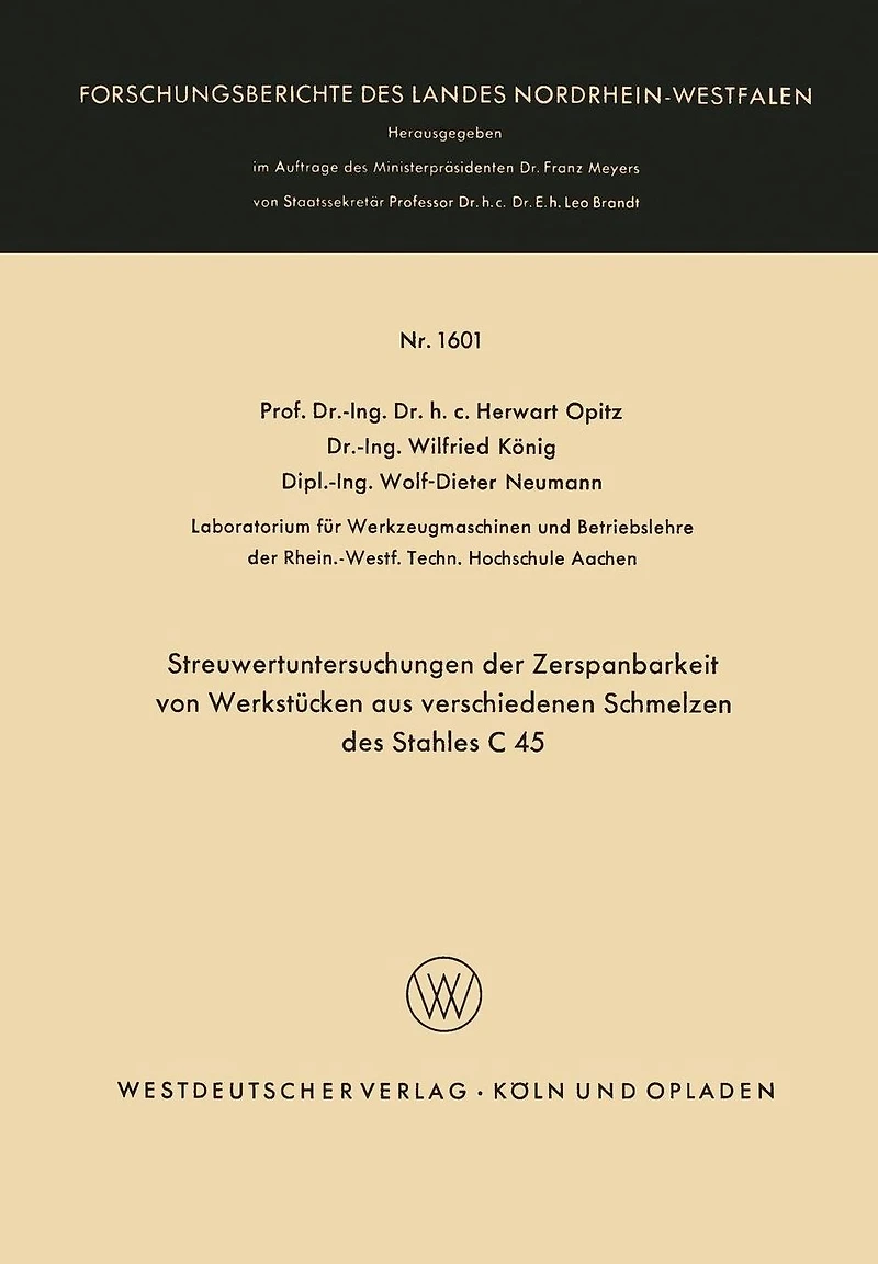 Streuwertuntersuchungen der Zerspanbarkeit von Werkstücken aus verschiedenen Schmelzen des Stahles C 45