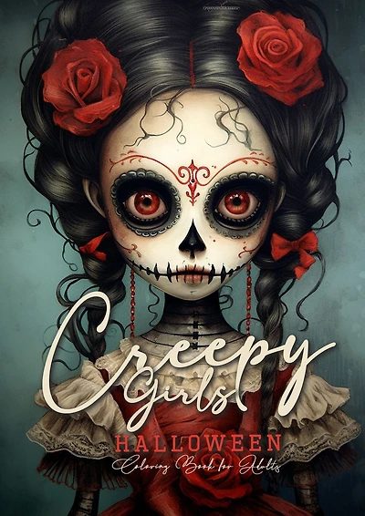 Creepy Girls Halloween Coloring Book for Adults: Halloween Grayscale Coloring Book Gothic Horror Coloring Book for Adults Sugar Skulls Catrinas, Scarecrows, Creepy Puppets Coloring