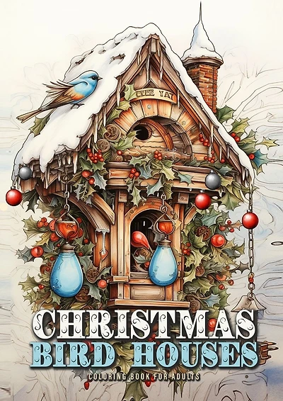 Christmas Bird Houses Coloring Book for Adults: Christmas Decoration Coloring Book for adults grayscale Bird Houses Coloring Book Christmas Grayscale Birds Coloring Book for Adults