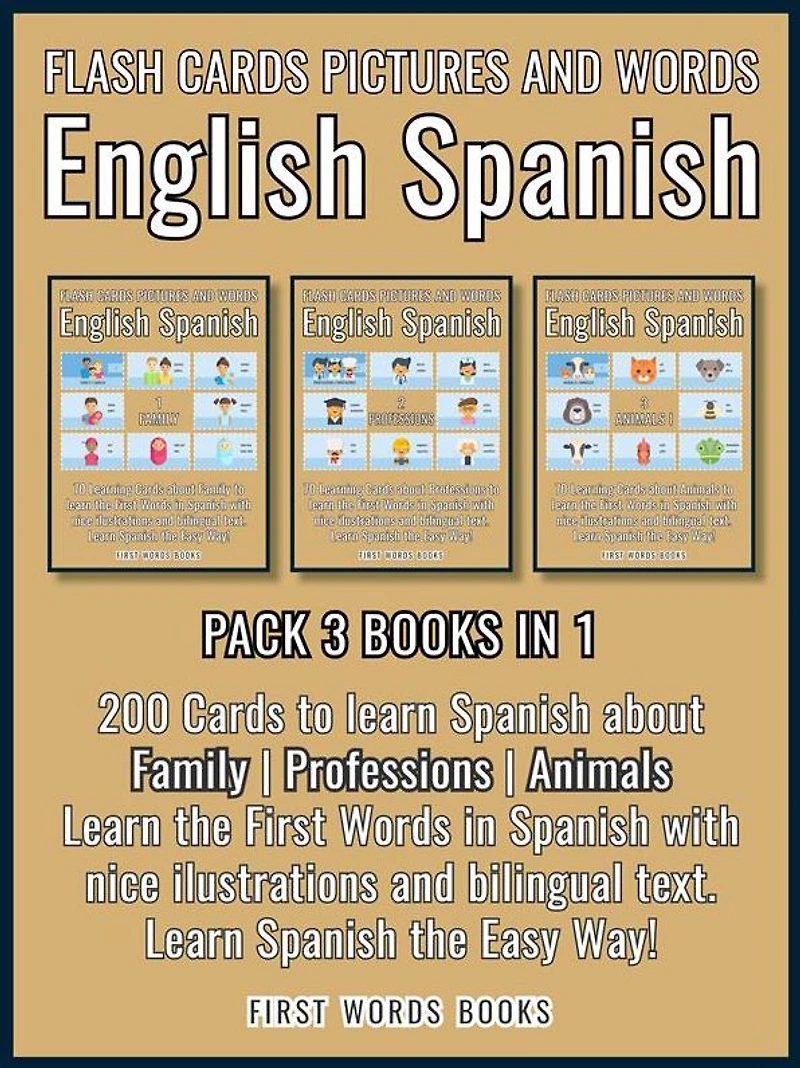 Pack Books in 1 - Flash Cards Pictures and Words English Spanish: Cards