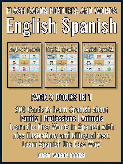 Pack Books in 1 - Flash Cards Pictures and Words English Spanish: Cards