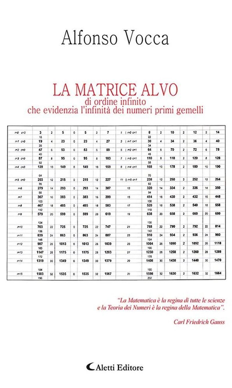 LA MATRICE ALVO di ordine infinito che evidenzia l'infinità dei numeri primi gemelli