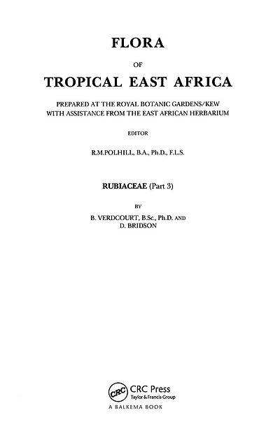 Flora of tropical East Africa - Rubiaceae Volume 3 (1991)