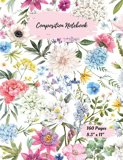 Floral College Ruled Composition Notebook, 8.5 x 11 inches, 160 Pages: Softcover