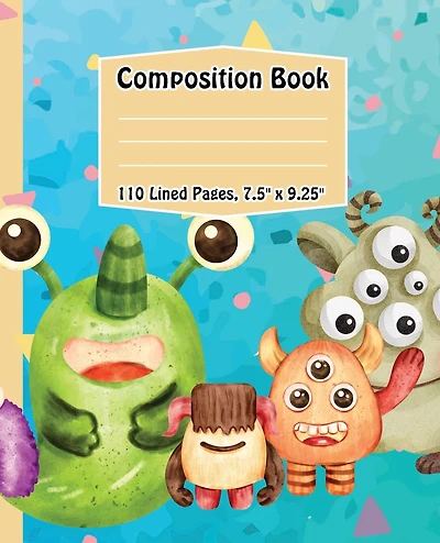 Silly Monsters Composition Book, 110 Blank Lined Pages, 7.5" x 9.25"