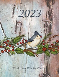 Large Print - 2023 - 15 Months Weekly Planner - Holiday Christmas - Blue Jay with Holly Berries: January 2023 thru March 2024 - 15 Months Daily Dated Agenda Calendar Notebook