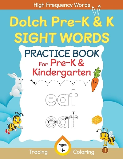 Dolch Pre-Kindergarten & Kindergarten Sight Words Practice Book for Kids, Dolch Pre-K and K Sight Words Flash Cards, Kindergartners Sight Words Activity Workbook