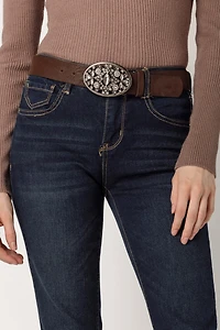 WallFlower Evan Wash Legendary Fit Bootcut Jean with Rhinestone Belt