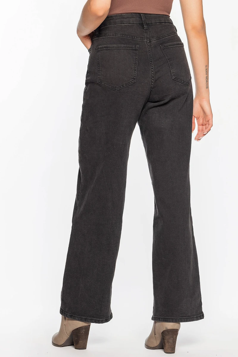 YMI Black Curvy Fit Ultra-High-Rise Wide-Leg Jean