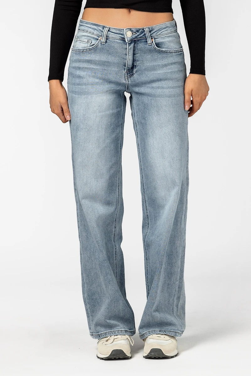 YMI Light Wash Mid-Rise Wide-Leg Jean