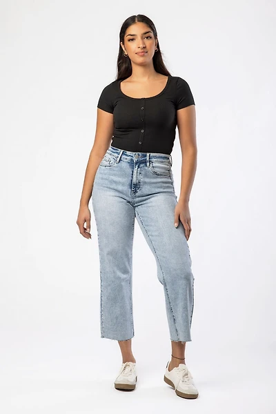 Tattoo Acid Wash High-Rise Cropped Straight Leg Jean