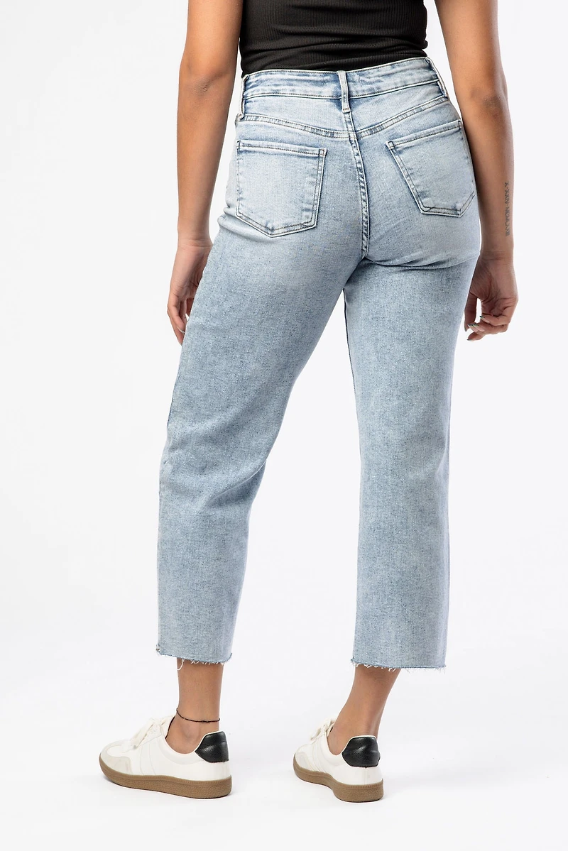Tattoo Acid Wash High-Rise Cropped Straight Leg Jean